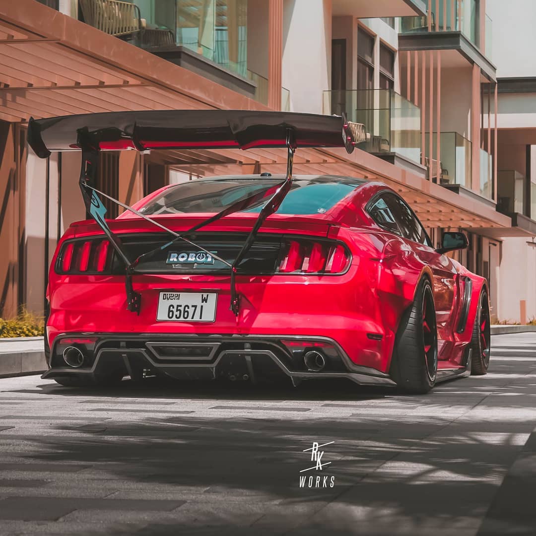 Ford Mustang Ecoboost V6 GT March1 Bullitt S550.1 S550.2 2015-2023 (note: dual exhaust tips) with Aftermarket Parts - "STORM" Rear Diffuser Carbon Fiber / FRP from Robot Craftsman