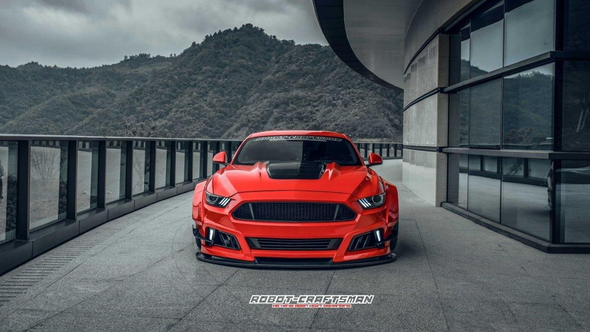 Ford Mustang Ecoboost V6 GT March1 Bullitt S550.1 S550.2 2015 2016 2017 2018 2019 2020 2021 2022 2023 with Aftermarket Parts - STORM Front Bumper Canards Carbon Fiber/FRP from Robot Craftsman