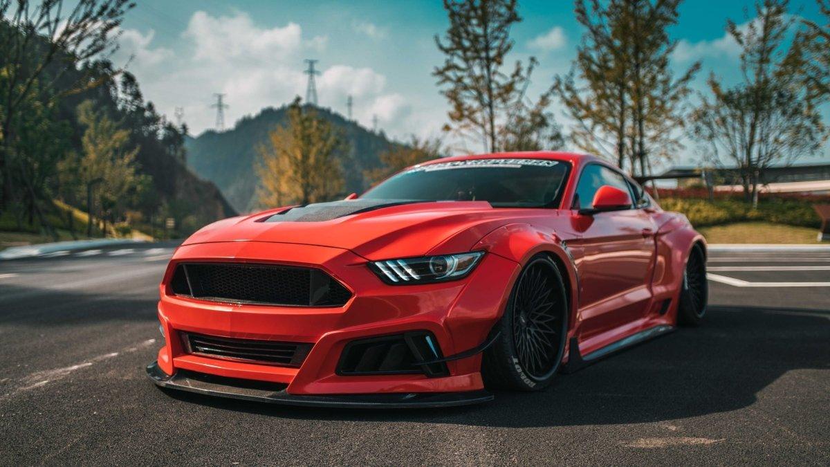 Ford Mustang Ecoboost V6 GT S550.1 2015 2016 2017 & Mustang Ecoboost V6 GT March1 Bullitt S550.2 2018 2019 2020 2021 2022 2023 with Aftermarket Parts - "STORM" Widebody Fender Flares Wheel Arches & Side Skirts Carbon Fiber / FRP from Robot Craftsman