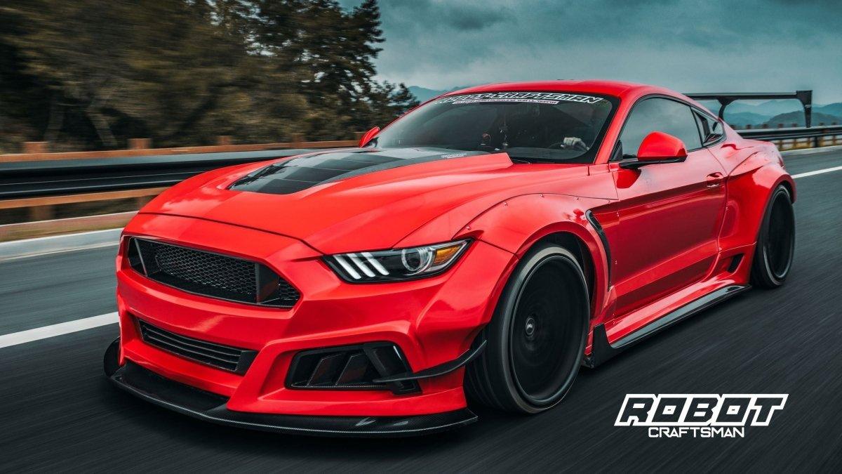 Ford Mustang Ecoboost V6 GT S550.1 2015 2016 2017 & Mustang Ecoboost V6 GT March1 Bullitt S550.2 2018 2019 2020 2021 2022 2023 with Aftermarket Parts - "STORM" Widebody Fender Flares Wheel Arches & Side Skirts Carbon Fiber / FRP from Robot Craftsman