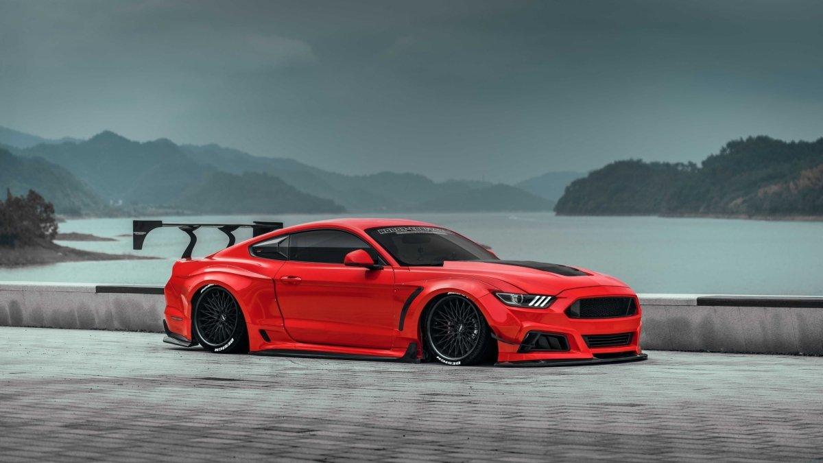 Ford Mustang Ecoboost V6 GT S550.1 2015 2016 2017 & Mustang Ecoboost V6 GT March1 Bullitt S550.2 2018 2019 2020 2021 2022 2023 with Aftermarket Parts - "STORM" Widebody Fender Flares Wheel Arches & Side Skirts Carbon Fiber / FRP from Robot Craftsman