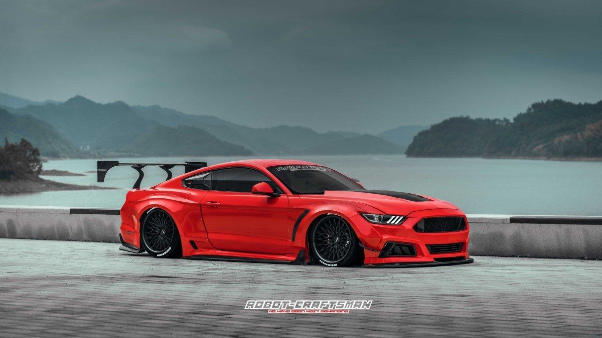 Ford Mustang Ecoboost V6 GT S550.1 2015 2016 2017 & Mustang Ecoboost V6 GT March1 Bullitt S550.2 2018 2019 2020 2021 2022 2023 with Aftermarket Parts - "STORM" Widebody Fender Flares Wheel Arches & Side Skirts Carbon Fiber / FRP from Robot Craftsman