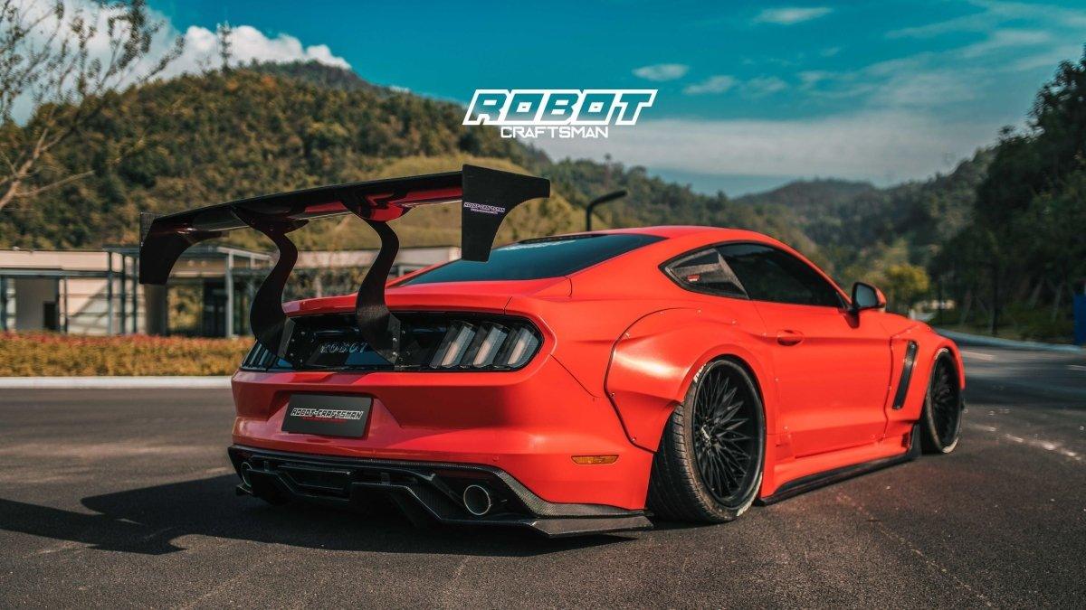 Ford Mustang Ecoboost V6 GT S550.1 2015 2016 2017 & Mustang Ecoboost V6 GT March1 Bullitt S550.2 2018 2019 2020 2021 2022 2023 with Aftermarket Parts - "STORM" Widebody Fender Flares Wheel Arches & Side Skirts Carbon Fiber / FRP from Robot Craftsman