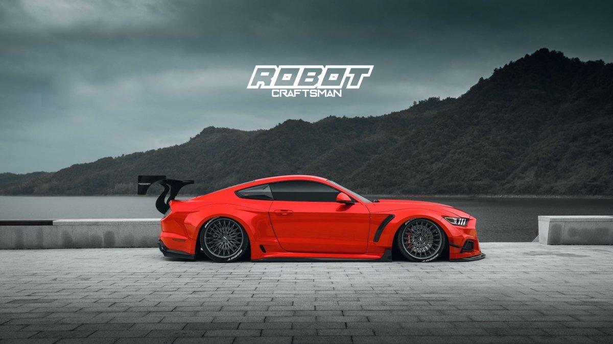 Ford Mustang Ecoboost V6 GT S550.1 2015 2016 2017 & Mustang Ecoboost V6 GT March1 Bullitt S550.2 2018 2019 2020 2021 2022 2023 with Aftermarket Parts - "STORM" Widebody Fender Flares Wheel Arches & Side Skirts Carbon Fiber / FRP from Robot Craftsman