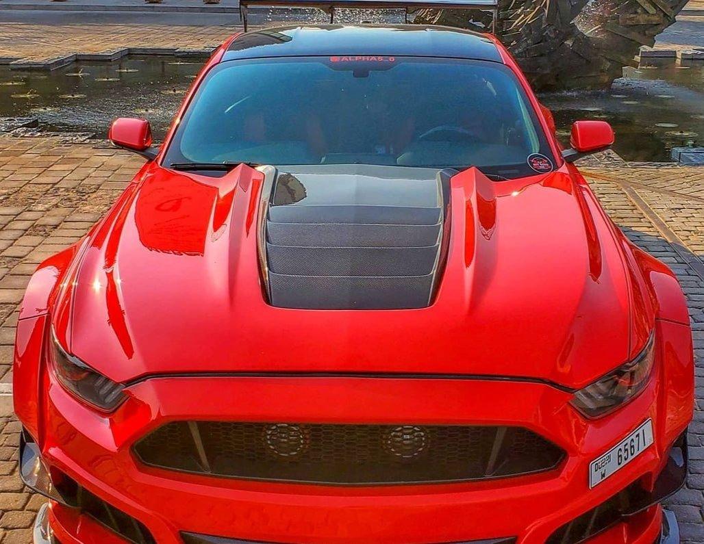 Ford Mustang Ecoboost V6 GT S550.1 2015 2016 2017 with Aftermarket Parts - STORM Hood Bonnet Carbon Fiber / FRP from Robot Craftsman