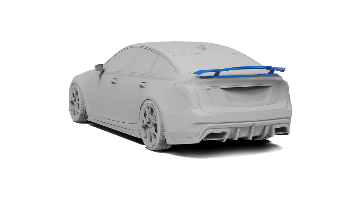 Cadillac CT5 with Robot Craftsman PRISM body kit, rear GT wing highlighted