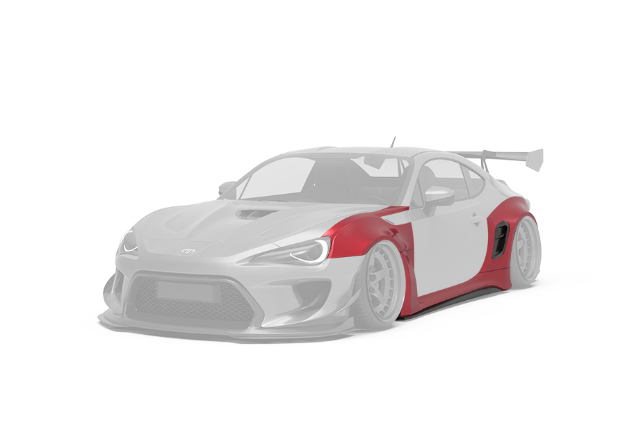 Toyota GT86 with Robot Craftsman widebody kit, front fenders, rear quarter fender flares & side skirts highlighted