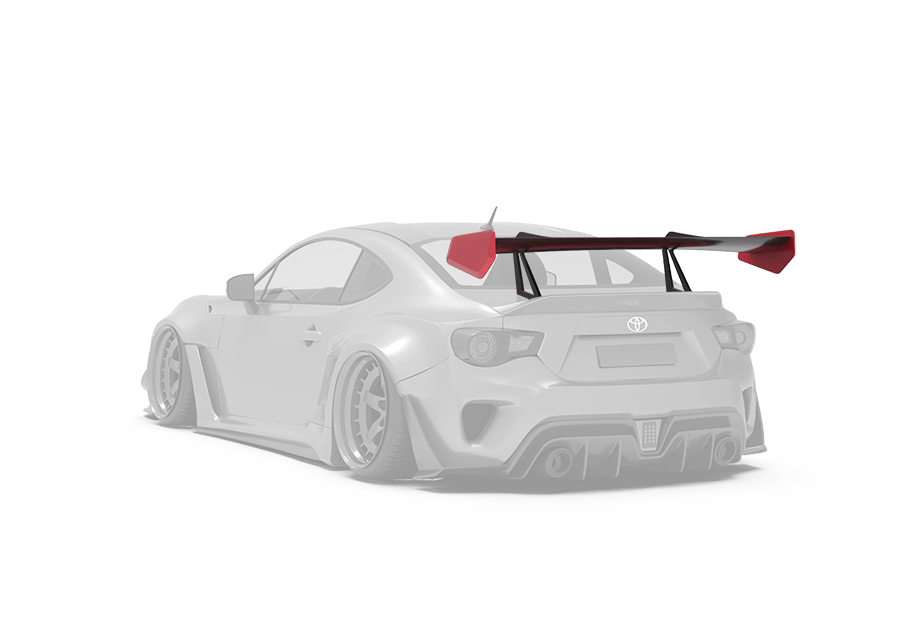Toyota GT86 / Subaru BRZ / Scion FR-S with Robot Craftsman widebody kit, GT wing highlighted