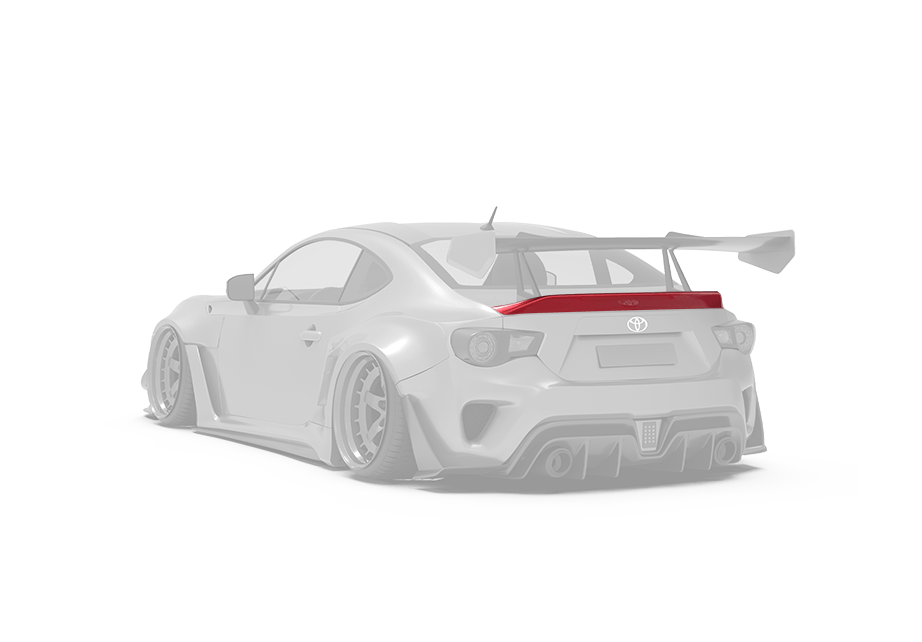 Toyota GT86 / Subaru BRZ / Scion FR-S with Robot Craftsman widebody kit, ducktail rear spoiler highlighted