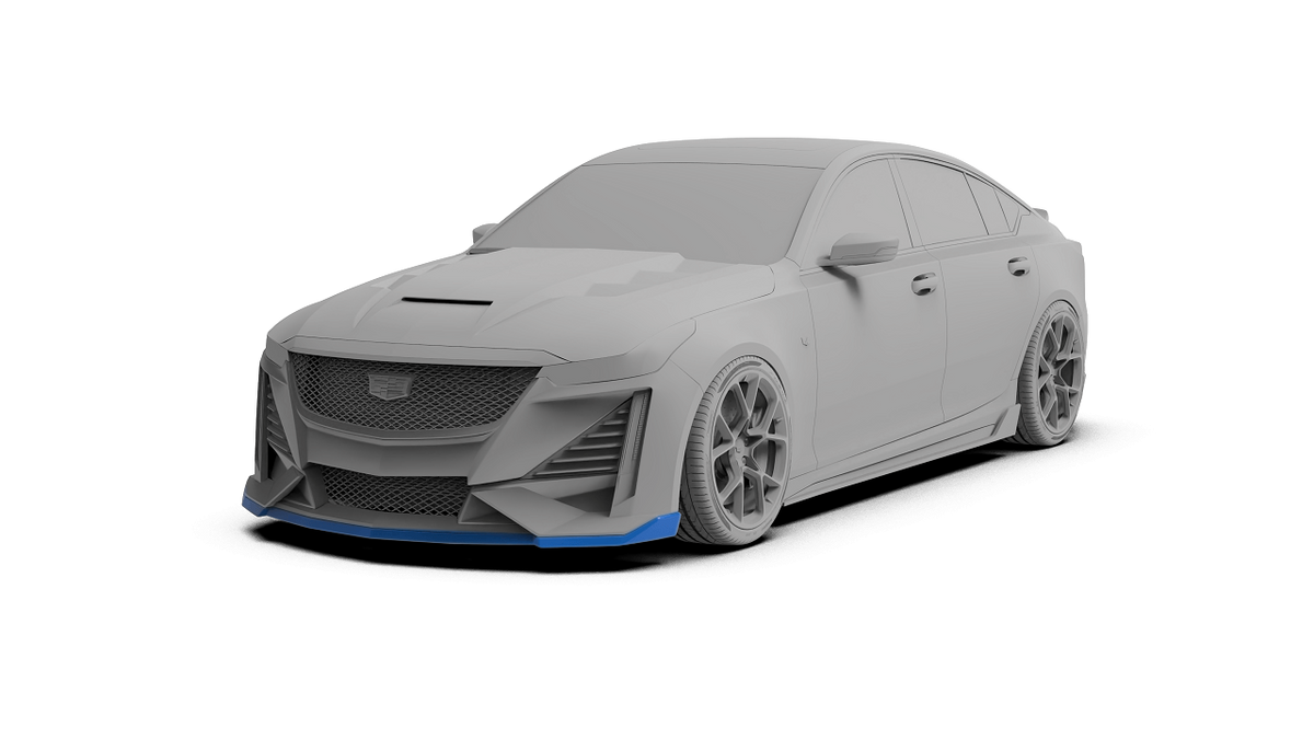 Cadillac CT5 with Robot Craftsman PRISM body kit, front lip highlighted
