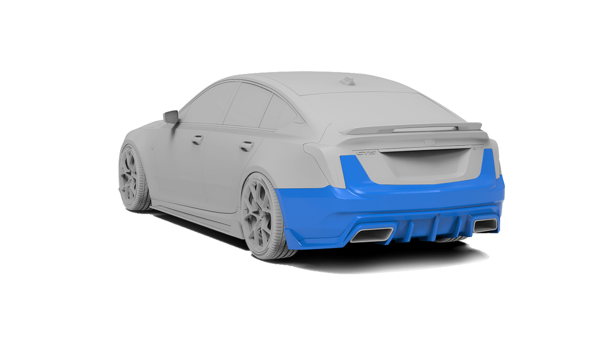 Cadillac CT5 with Robot Craftsman PRISM body kit, rear bumper & diffuser highlighted