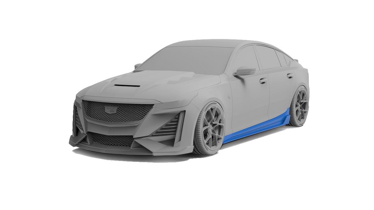 Cadillac CT5 with Robot Craftsman PRISM body kit, side skirts highlighted
