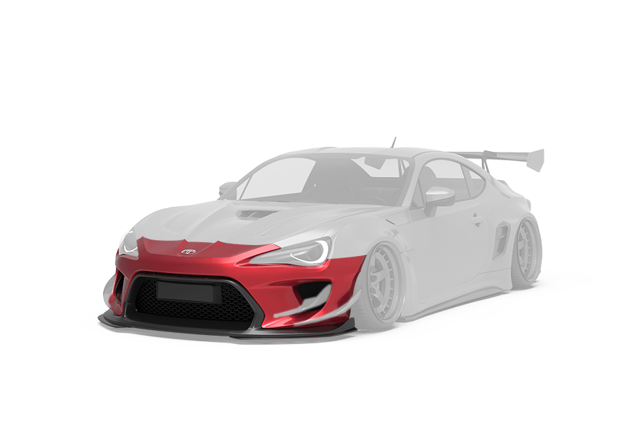 Toyota GT86 / Subaru BRZ / Scion FR-S with Robot Craftsman widebody kit, front bumper & lip highlighted