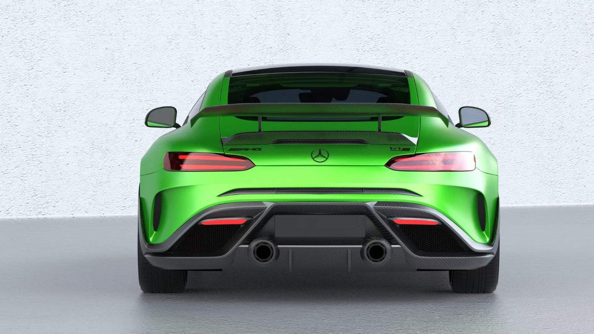 Mercedes Benz AMG GT/GTS C190 (fits both Pre-facelift & facelift) 2015 2016 2017 2018 2019 2020 2021 with Aftermarket Parts - Paragon Rear Bumper & Diffuser (Exhaust Pipe Extension & Tips Included) Carbon Fiber / FRP from Robot Craftsman