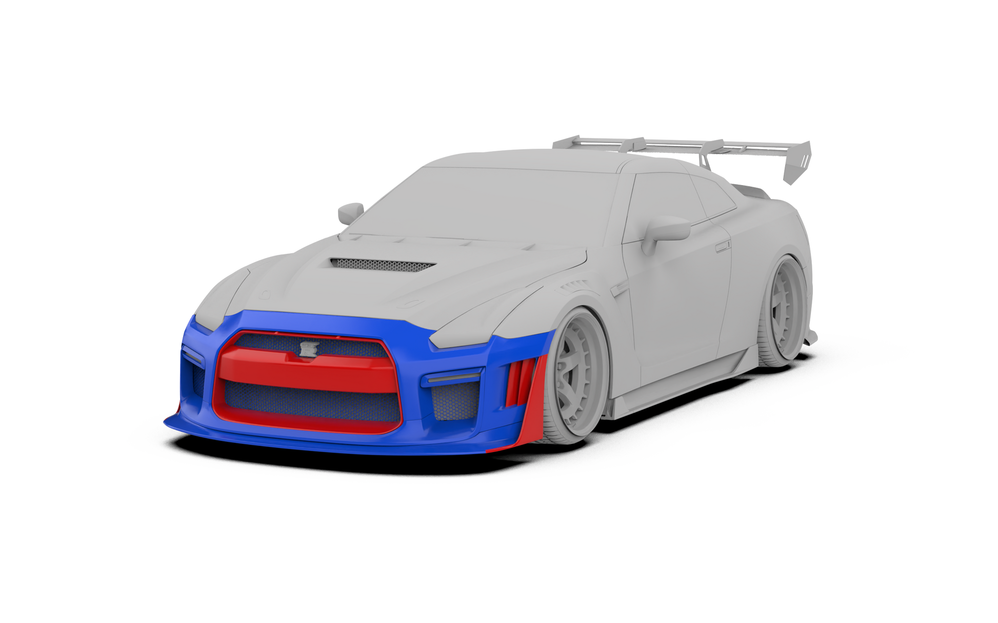 Nissan GTR Nismo Black Edition Track Edition Premium Base CBA DBA 2008 2009 2010 2011 2012 2013 2014 2015 2016 (for installation on 2017 2018 2019 2020 2021 2022 2023 2024 vehicles, 2008 2009 2010 2011 2012 2013 2014 2015 2016 hood is recommended) with Aftermarket Parts - "Godzilla" Narrow Body Front Bumper & Front Lip Carbon Fiber / FRP from Robot Craftsman