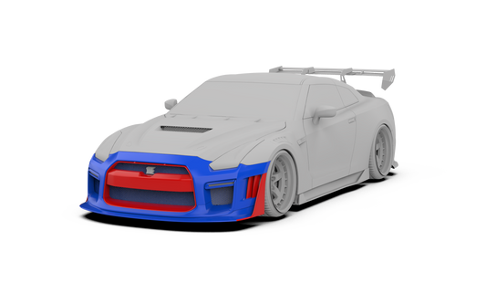 Nissan GTR Nismo Black Edition Track Edition Premium Base CBA DBA 2008 2009 2010 2011 2012 2013 2014 2015 2016 (for installation on 2017 2018 2019 2020 2021 2022 2023 2024 vehicles, 2008 2009 2010 2011 2012 2013 2014 2015 2016 hood is recommended) with Aftermarket Parts - "Godzilla" Narrow Body Front Bumper & Front Lip Carbon Fiber / FRP from Robot Craftsman