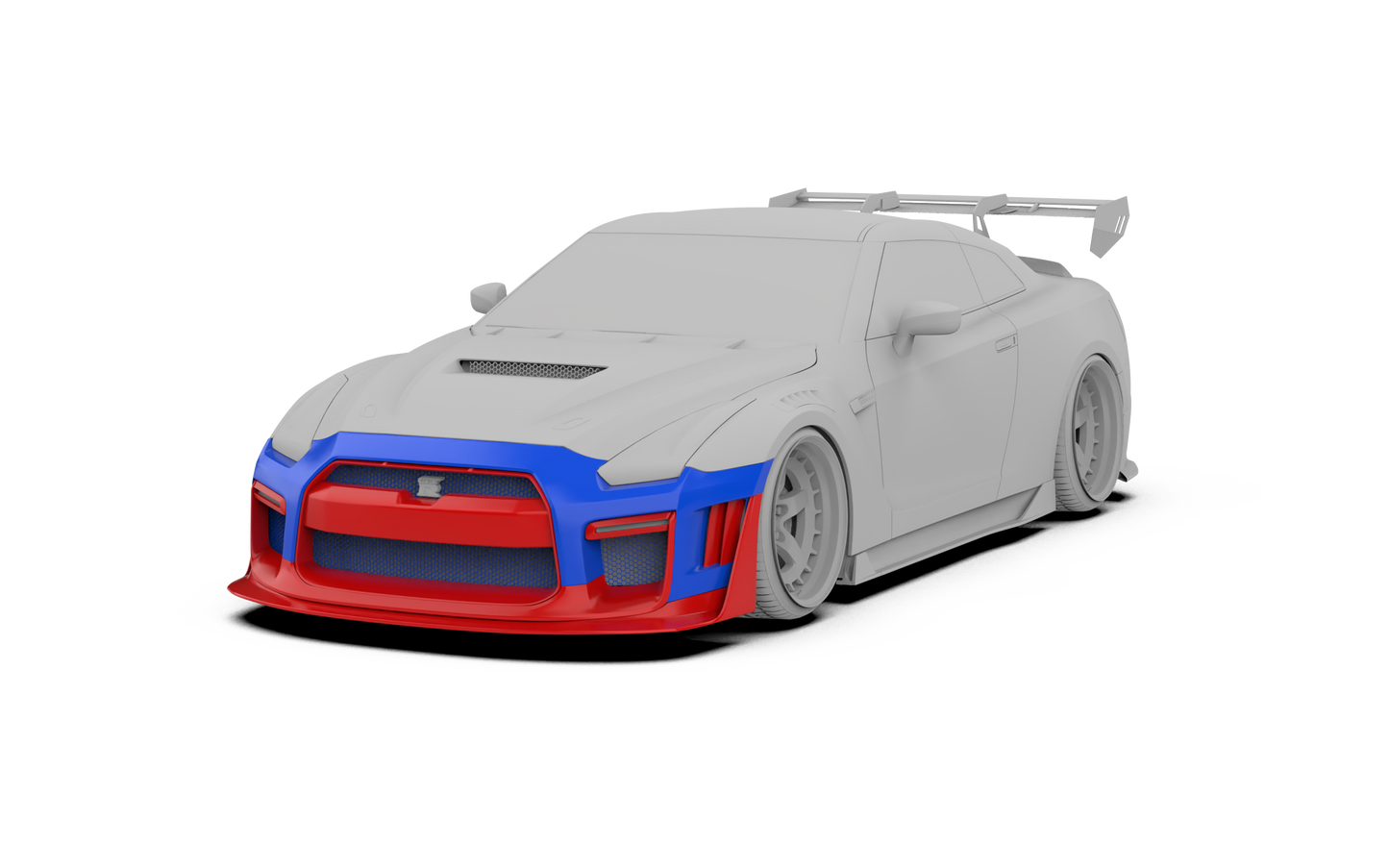 Nissan GTR Nismo Black Edition Track Edition Premium Base CBA DBA 2008 2009 2010 2011 2012 2013 2014 2015 2016 (for installation on 2017 2018 2019 2020 2021 2022 2023 2024 vehicles, 2008 2009 2010 2011 2012 2013 2014 2015 2016 hood is recommended) with Aftermarket Parts - "Godzilla" Narrow Body Front Bumper & Front Lip Carbon Fiber / FRP from Robot Craftsman