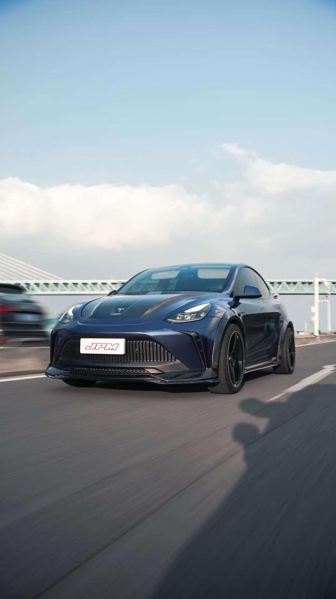 Tesla Model Y Performance AWD Long Range RWD Standard 2020 2021 2022 2023 2024 with Aftermarket Parts - "STARSHIP" Widebody Wheel Arches Carbon Fiber / FRP from Robot Craftsman