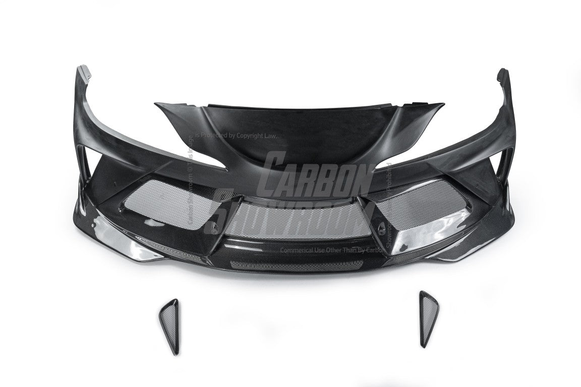 Toyota Supra MK5 A90 A91 3.0 2.0 2020 2021 2022 2023 2024 with Aftermarket Parts - "Alerion" Narrow Body Front Bumper & Lip Carbon Fiber / FRP from Robot Craftsman