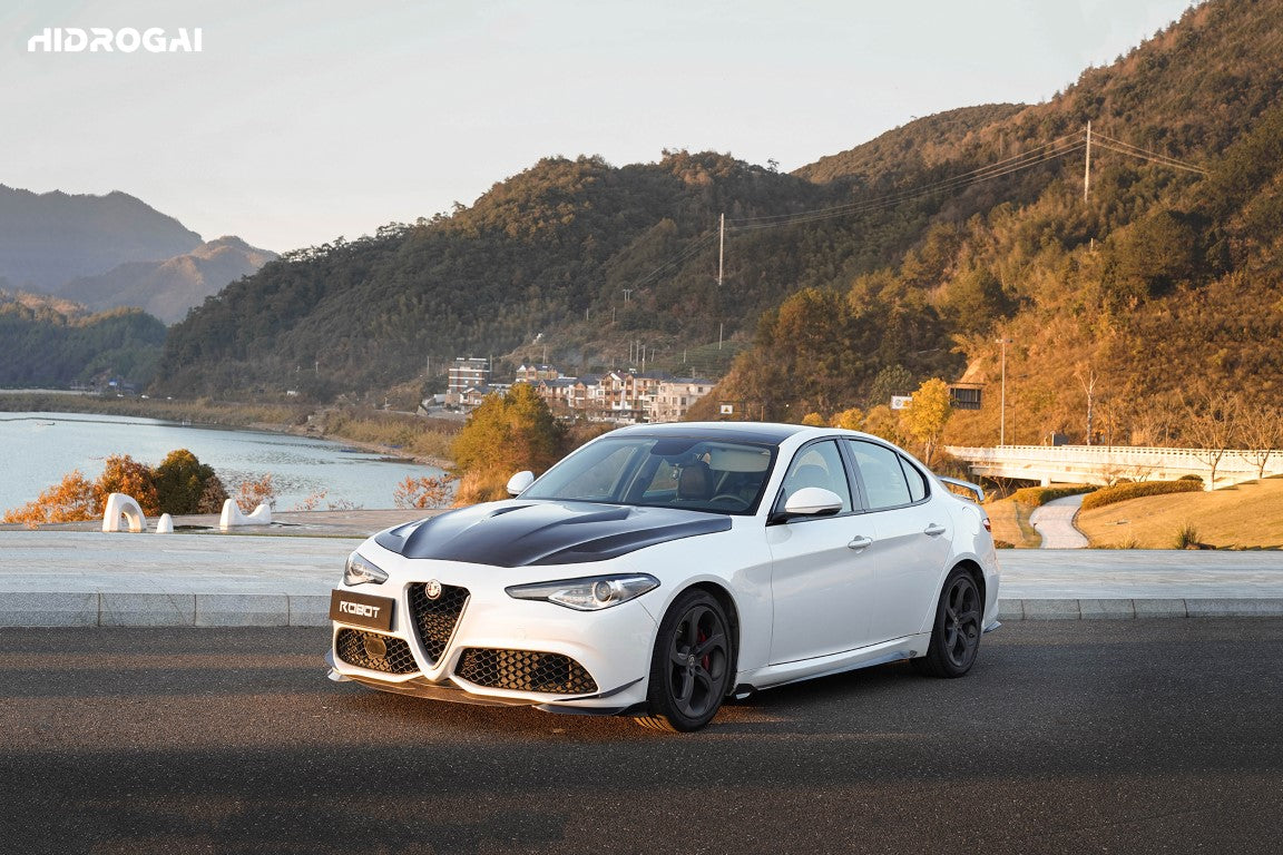 Alfa Romeo Giulia Sport Veloce Ti Sprint RWD AWD 2017 2018 2019 2020 2021 2022 2023 2024 (not suitable for Base and Lusso front bumpers) with Aftermarket Parts - "HIDROGAI" Front Corner Canards Carbon Fiber / FRP from Robot Craftsman