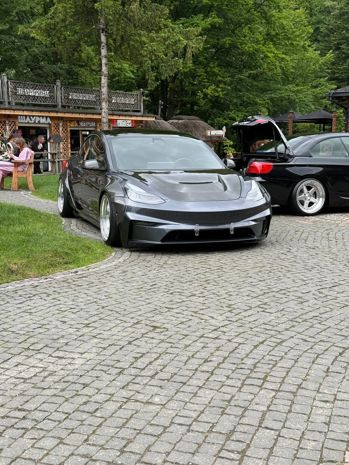 Tesla Model 3 Performance Long Range Standard Base 2017 2018 2019 2020 2021 2022 2023 with Aftermarket Parts - "Crypton" Hood Bonnet Carbon Fiber / FRP from Robot Craftsman