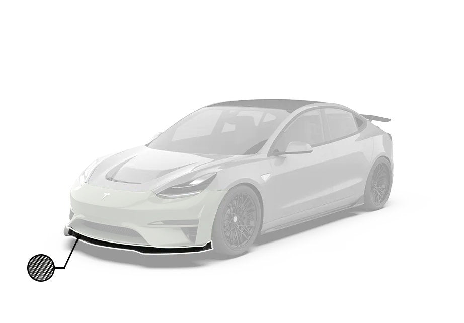 Tesla Model 3 Performance Long Range Standard Base 2017 2018 2019 2020 2021 2022 2023 with Aftermarket Parts - Crypton Front Bumper & Lip Carbon Fiber / FRP from Robot Craftsman