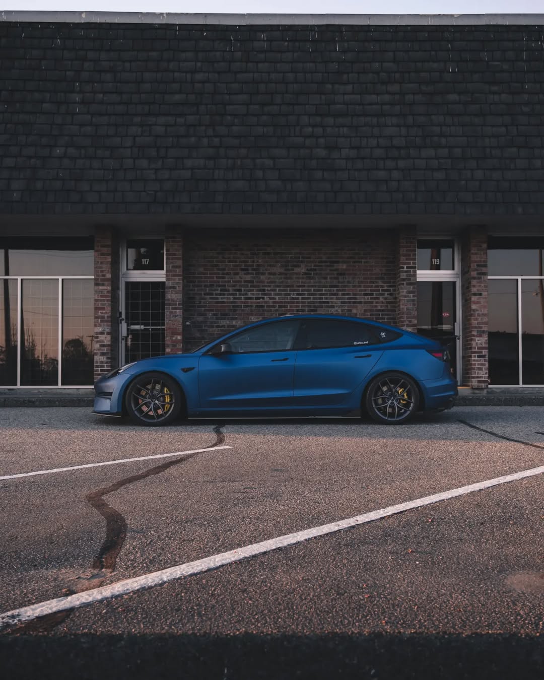 Tesla Model 3 Performance Long Range Standard Base 2017 2018 2019 2020 2021 2022 2023 with Aftermarket Parts - Crypton Side Skirts Carbon Fiber / FRP from Robot Craftsman