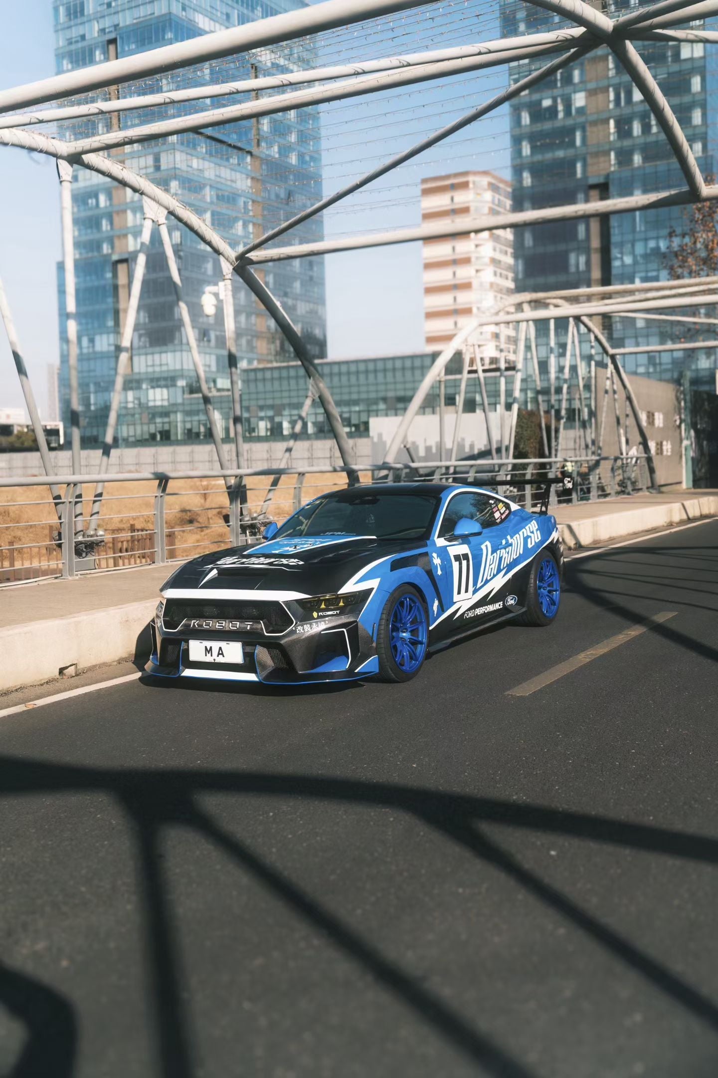 Ford Mustang S650 2.3 Ecoboost 5.0 GT Dark Horse 2024-ON with Aftermarket Parts - DARKSTAR Front Bumper & Lip Carbon Fiber / FRP from Robot Craftsman