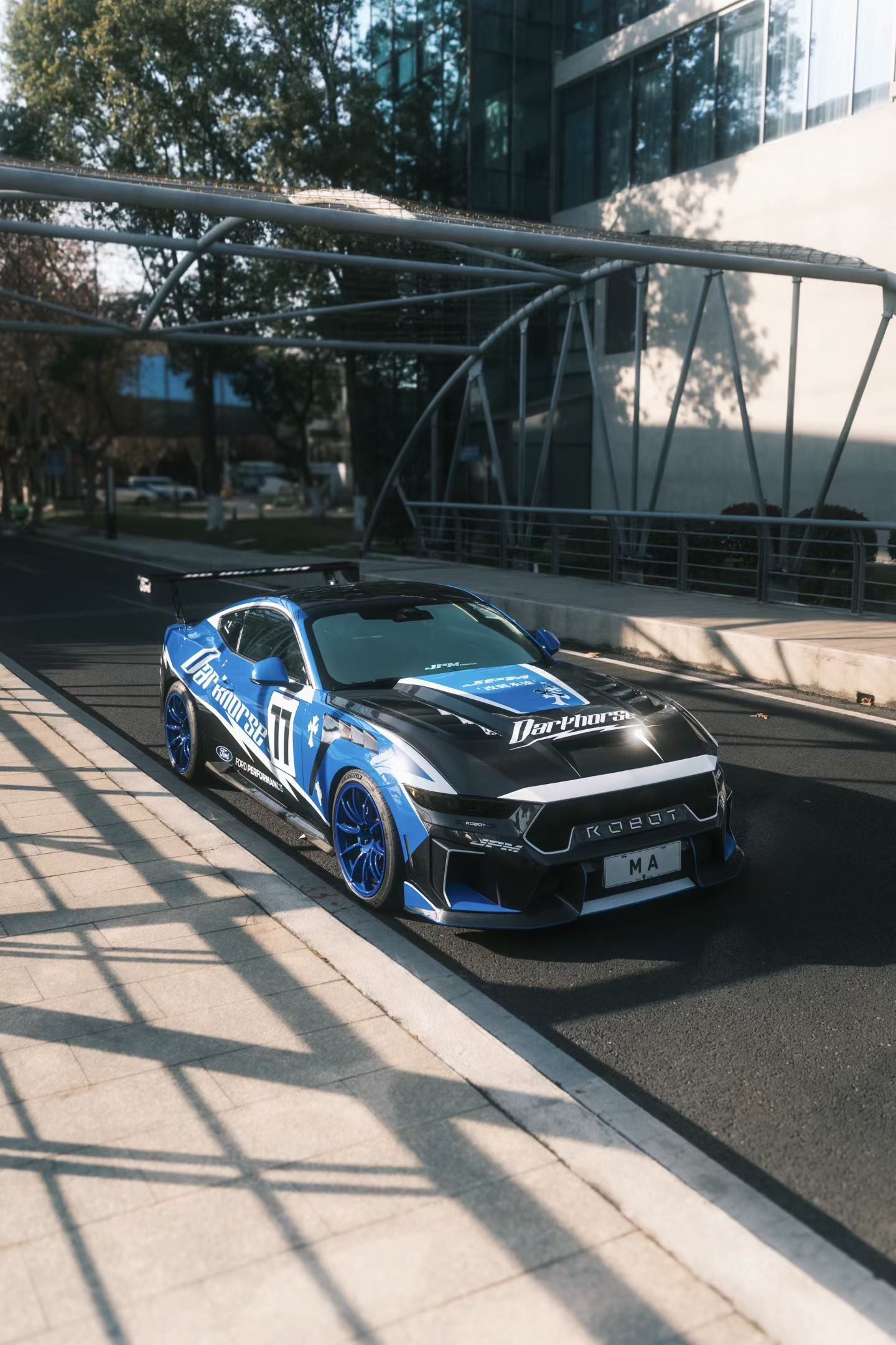 Ford Mustang S650 2.3 Ecoboost 5.0 GT Dark Horse 2024-ON with Aftermarket Parts - DARKSTAR Front Bumper & Lip Carbon Fiber / FRP from Robot Craftsman