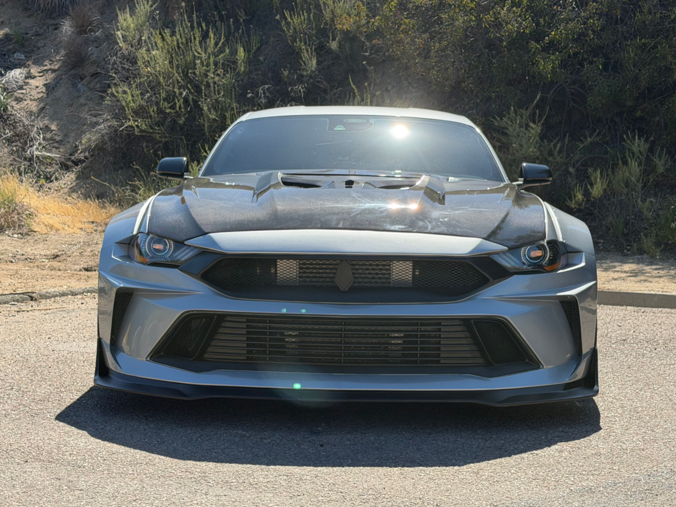 Ford Mustang Ecoboost V6 GT S550.1 2015 2016 2017 & Mustang Ecoboost V6 GT March1 Bullitt S550.2 2018 2019 2020 2021 2022 2023 with Aftermarket Parts - "DAWN" Hood Bonnet Carbon Fiber / FRP from Robot Craftsman