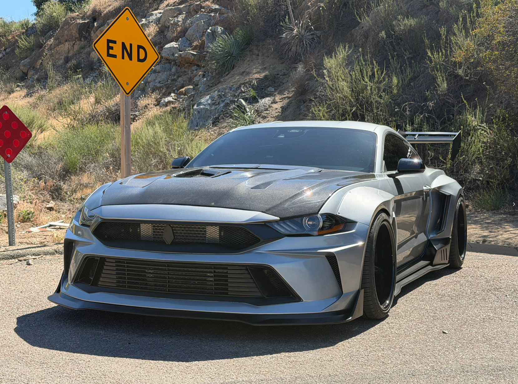 Ford Mustang Ecoboost V6 GT S550.1 2015 2016 2017 & Mustang Ecoboost V6 GT March1 Bullitt S550.2 2018 2019 2020 2021 2022 2023 with Aftermarket Parts - "DAWN" Hood Bonnet Carbon Fiber / FRP from Robot Craftsman