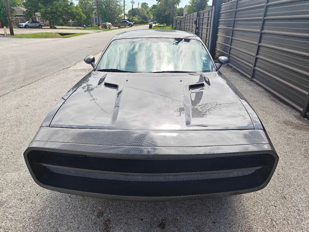 Dodge Challenger Demon Redeye Hellcat T/A Scat Pack 392 SRT R/T SXT SE 2008 2009 2010 2011 2012 2013 2014 2015 2016 2017 2018 2019 2020 2021 2022 2023 with Aftermarket Parts - "CHOPPER" Front Bumper Carbon Fiber / FRP from Robot Craftsman