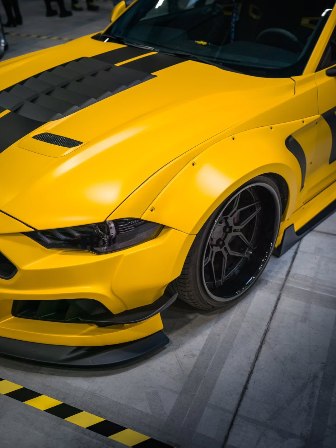 Ford Mustang Ecoboost V6 GT S550.1 2015 2016 2017 & Mustang Ecoboost V6 GT March1 Bullitt S550.1 S550.2 2015 2016 2017 2018 2019 2020 2021 2022 2023 & Mustang Ecoboost V6 GT March1 Bullitt S550.2 2018 2019 2020 2021 2022 2023 with Aftermarket Parts - STORM Widebody Front Bumper & Lip & Replacement Front Lip Only Carbon Fiber/FRP from Robot Craftsman