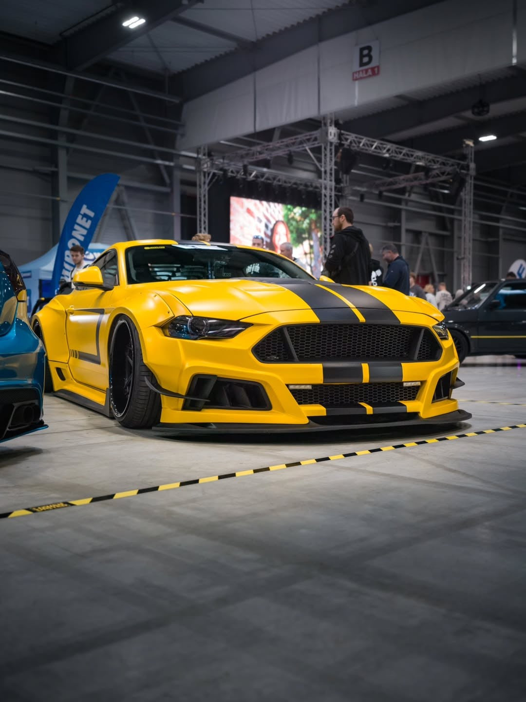 Ford Mustang Ecoboost V6 GT S550.1 2015 2016 2017 & Mustang Ecoboost V6 GT March1 Bullitt S550.1 S550.2 2015 2016 2017 2018 2019 2020 2021 2022 2023 & Mustang Ecoboost V6 GT March1 Bullitt S550.2 2018 2019 2020 2021 2022 2023 with Aftermarket Parts - STORM Widebody Front Bumper & Lip & Replacement Front Lip Only Carbon Fiber/FRP from Robot Craftsman