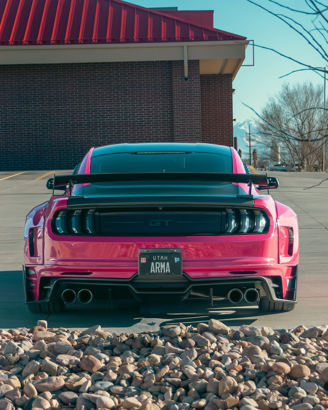 Ford Mustang Ecoboost V6 GT March1 Bullitt S550.1 S550.2 2015 2016 2017 2018 2019 2020 2021 2022 2023 with Aftermarket Parts - DAWN & DUSK Rear Bumper & Diffuser & Exhaust Tip Trim Carbon Fiber / FRP from Robot Craftsman