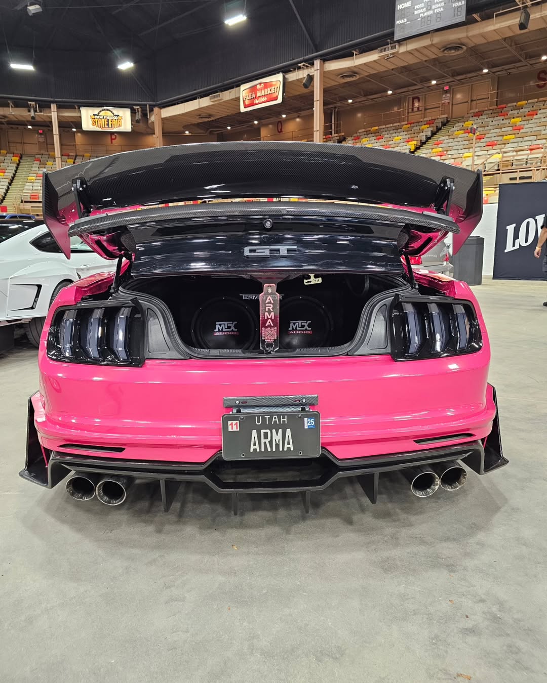 Ford Mustang Ecoboost V6 GT March1 Bullitt S550.1 S550.2 2015 2016 2017 2018 2019 2020 2021 2022 2023 with Aftermarket Parts - DAWN & DUSK Rear Bumper & Diffuser & Exhaust Tip Trim Carbon Fiber / FRP from Robot Craftsman