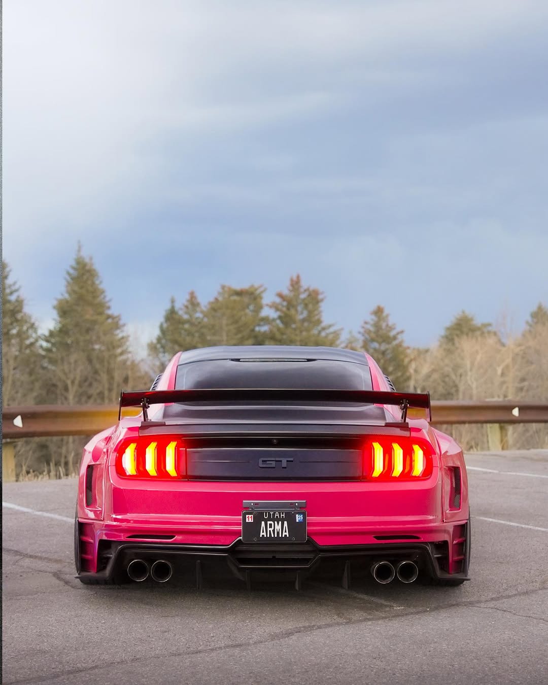 Ford Mustang Ecoboost V6 GT March1 Bullitt S550.1 S550.2 2015 2016 2017 2018 2019 2020 2021 2022 2023 with Aftermarket Parts - DAWN & DUSK Rear Bumper & Diffuser & Exhaust Tip Trim Carbon Fiber / FRP from Robot Craftsman