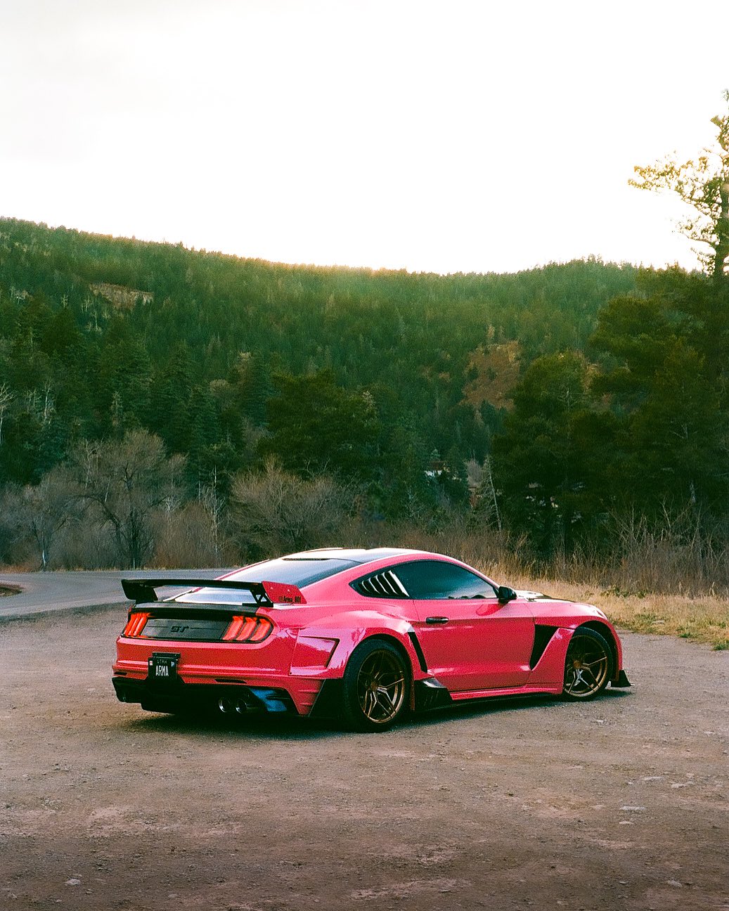 Ford Mustang Ecoboost V6 GT March1 Bullitt S550.1 S550.2 2015 2016 2017 2018 2019 2020 2021 2022 2023 with Aftermarket Parts - DAWN & DUSK Rear Bumper & Diffuser & Exhaust Tip Trim Carbon Fiber / FRP from Robot Craftsman