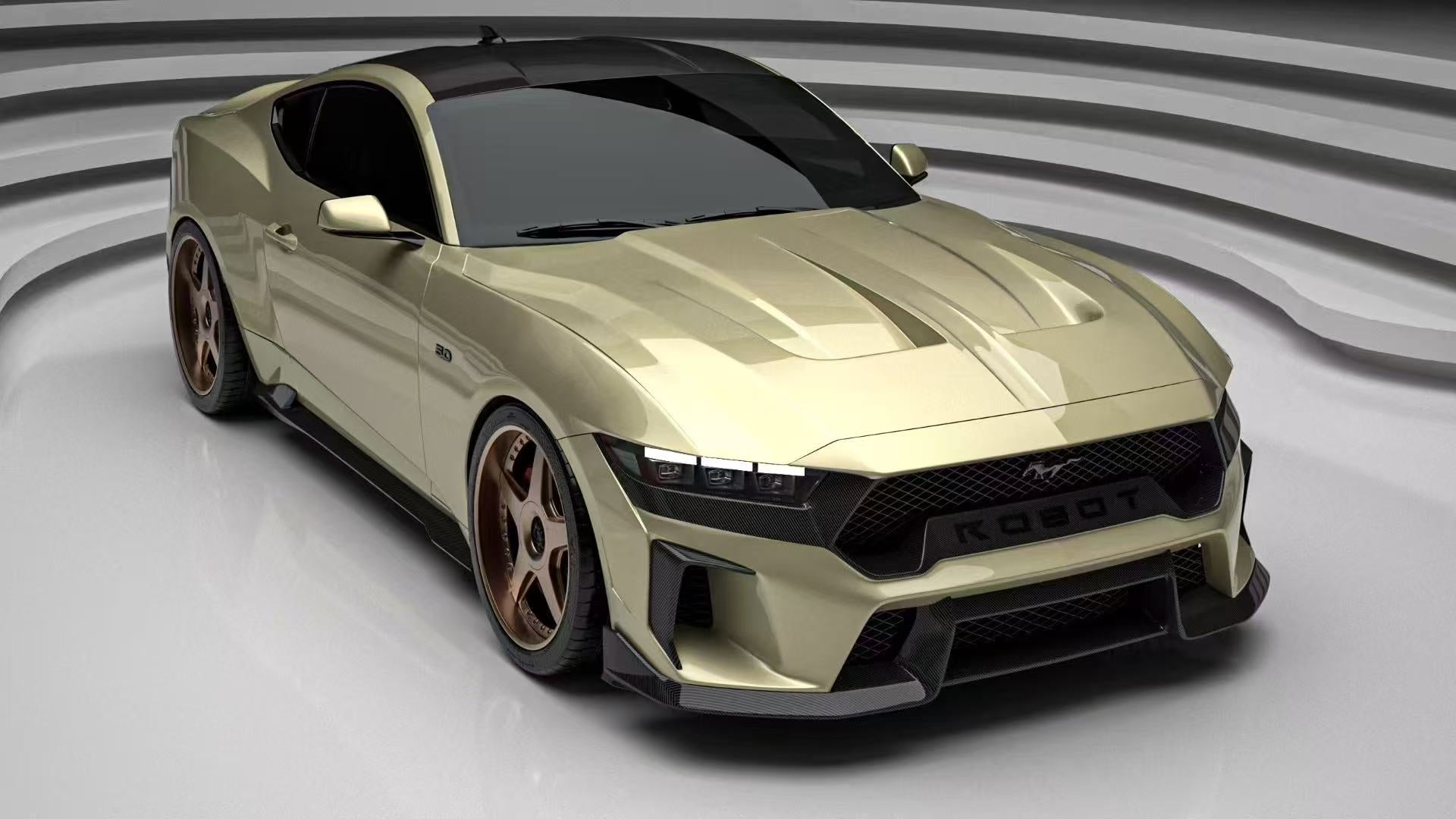 Ford Mustang S650 2.3 Ecoboost 5.0 GT Dark Horse 2024-ON with Aftermarket Parts - DARKSTAR Front Bumper & Lip Carbon Fiber / FRP from Robot Craftsman