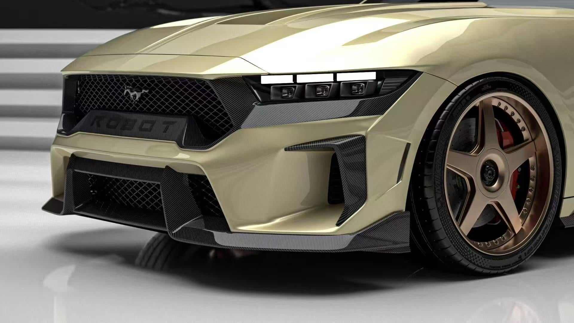 Ford Mustang S650 2.3 Ecoboost 5.0 GT Dark Horse 2024-ON with Aftermarket Parts - DARKSTAR Front Bumper & Lip Carbon Fiber / FRP from Robot Craftsman