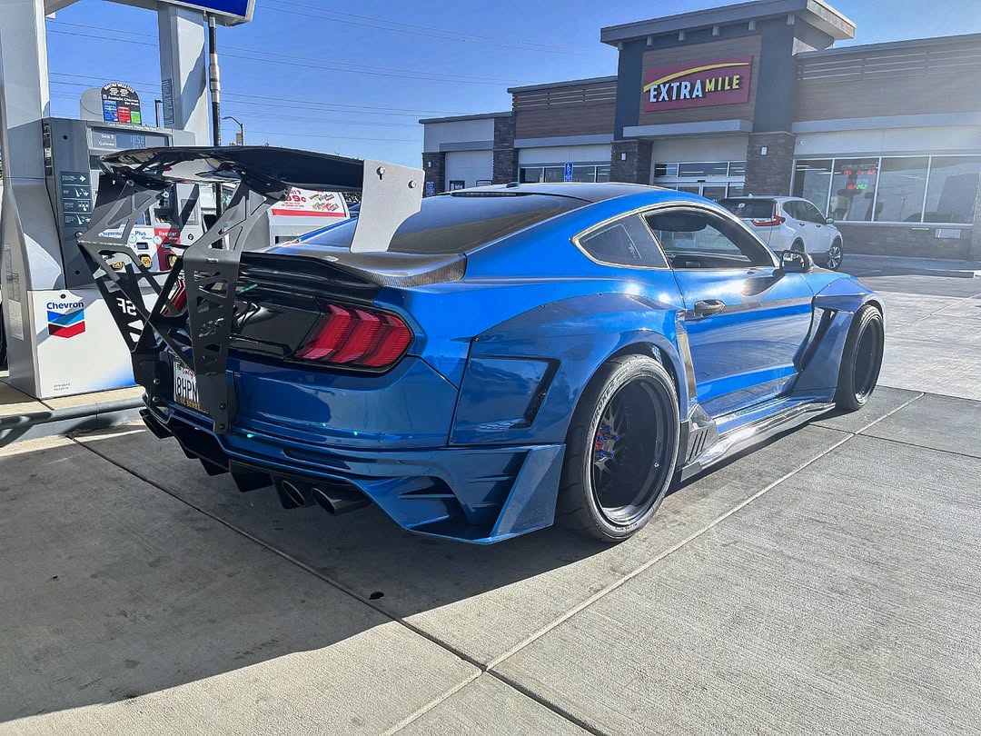 Ford Mustang Ecoboost V6 GT March1 Bullitt S550.1 S550.2 2015 2016 2017 2018 2019 2020 2021 2022 2023 with Aftermarket Parts - DAWN & DUSK Rear Bumper & Diffuser & Exhaust Tip Trim Carbon Fiber / FRP from Robot Craftsman