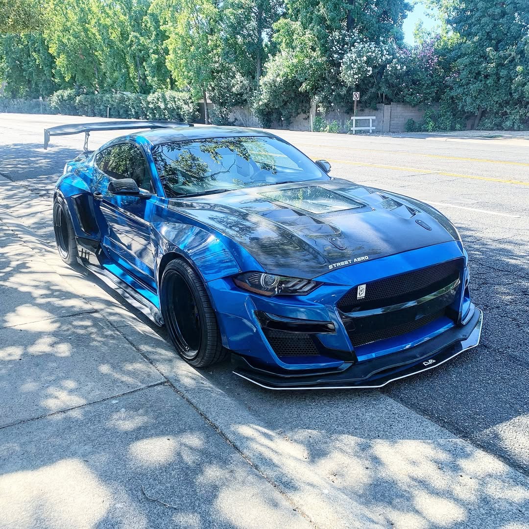 Ford Mustang Ecoboost V6 GT S550.1 2015 2016 2017 & Mustang Ecoboost V6 GT March1 Bullitt S550.2 2018 2019 2020 2021 2022 2023 with Aftermarket Parts - " DAWN & DUSK " Widebody Fender Flares Wheel Arches & Side Skirts Carbon Fiber / FRP from Robot Craftsman
