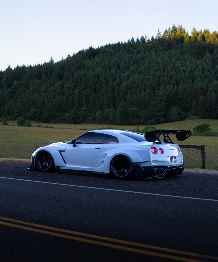 Nissan GTR Nismo T-Spec Black Edition Track Edition Premium Pure CBA DBA EBA 2008 2009 2010 2011 2012 2013 2014 2015 2016 2017 2018 2019 2020 2021 2022 2023 2024 with Aftermarket Parts - "Godzilla" Swan Neck Thor GT Wing Carbon Fiber / FRP from Robot Craftsman
