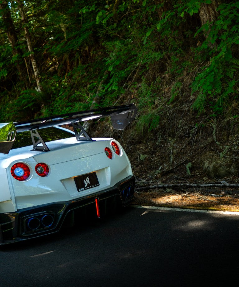 Nissan GTR Nismo T-Spec Black Edition Track Edition Premium Pure CBA DBA EBA 2008 2009 2010 2011 2012 2013 2014 2015 2016 2017 2018 2019 2020 2021 2022 2023 2024 with Aftermarket Parts - "Godzilla" Swan Neck Thor GT Wing Carbon Fiber / FRP from Robot Craftsman