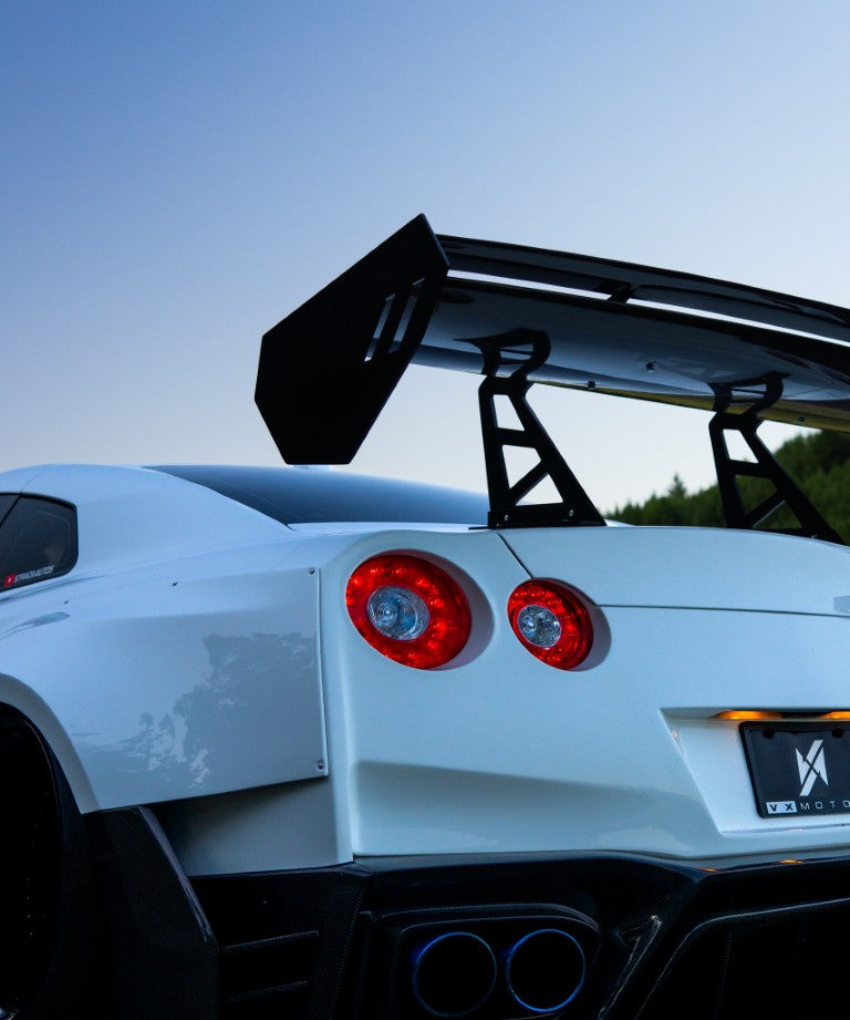 Nissan GTR Nismo T-Spec Black Edition Track Edition Premium Pure CBA DBA EBA 2008 2009 2010 2011 2012 2013 2014 2015 2016 2017 2018 2019 2020 2021 2022 2023 2024 with Aftermarket Parts - "Godzilla" Swan Neck Thor GT Wing Carbon Fiber / FRP from Robot Craftsman