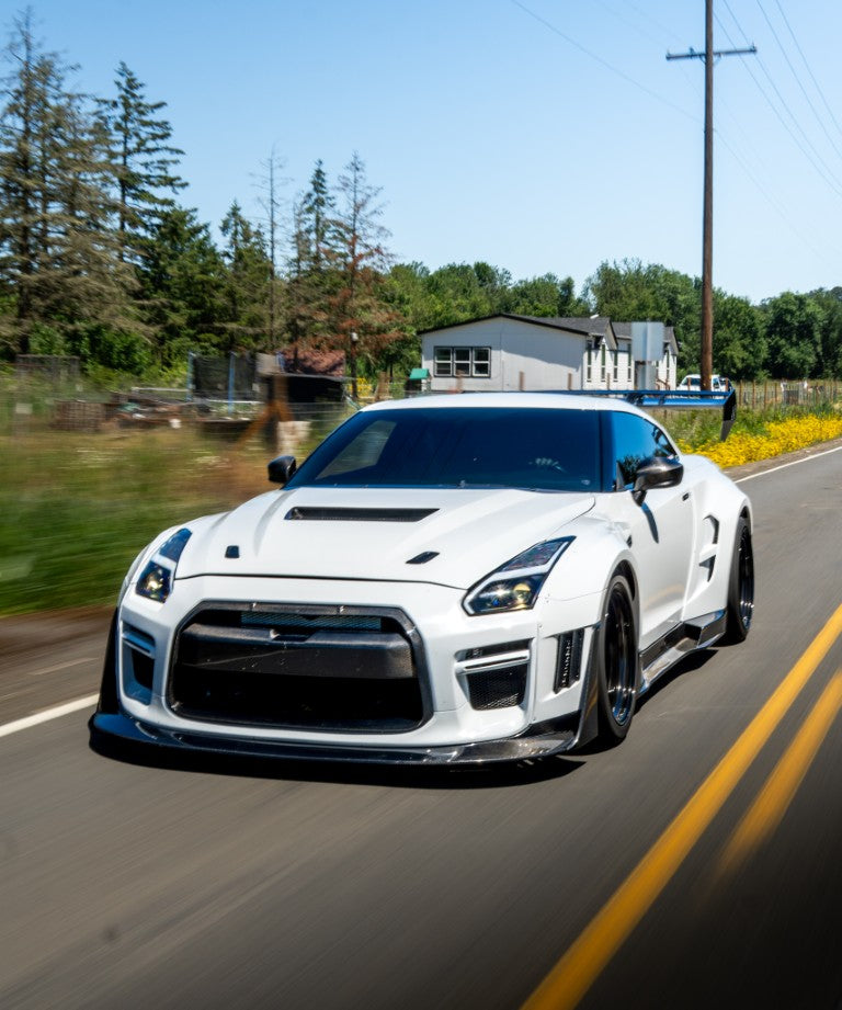 Nissan GTR Nismo T-Spec Black Edition Track Edition Premium Pure  CBA DBA EBA 2008 2009 2010 2011 2012 2013 2014 2015 2016 2017 2018 2019 2020 2021 2022 2023 2024 (designed to be compatible with ROBOT CRAFTSMAN front bumper) with Aftermarket Parts - "Godzilla" Widebody Wheel Arches & Side Skirts Carbon Fiber / FRP from Robot Craftsman