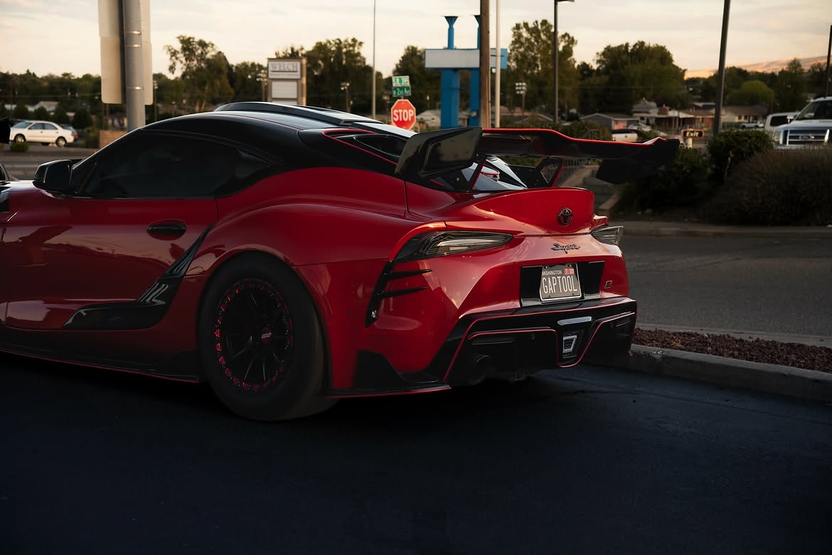 Toyota Supra MK5 A90 A91 3.0 2.0 2020 2021 2022 2023 2024 with Aftermarket Parts - Hyperion Rear Louvers & GT Wing Carbon Fiber / FRP from Robot Craftsman