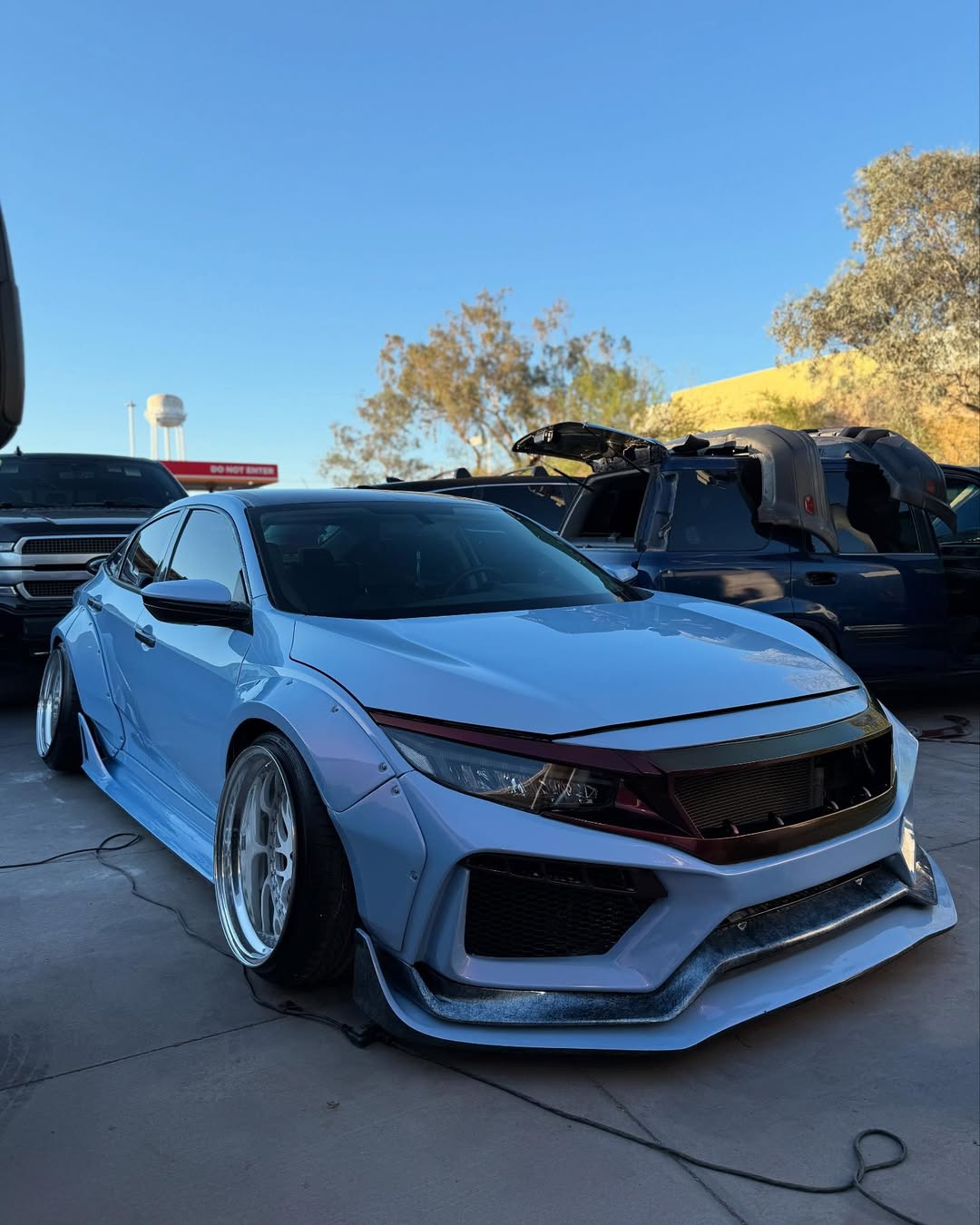 Honda Civic 10th Gen FC1 FC2 FC5 FC6 2016 2017 2018 2019 2020 2021 & Civic 10th Gen FK7 2017 2018 2019 2020 2021 (compatible with both OEM bumper and ROBOT CRAFTSMAN bumper, fits FK7 Hatchback although panel line is slightly different) with Aftermarket Parts - Widebody Wheel Arches Fender Flares Carbon Fiber / FRP from Robot Craftsman