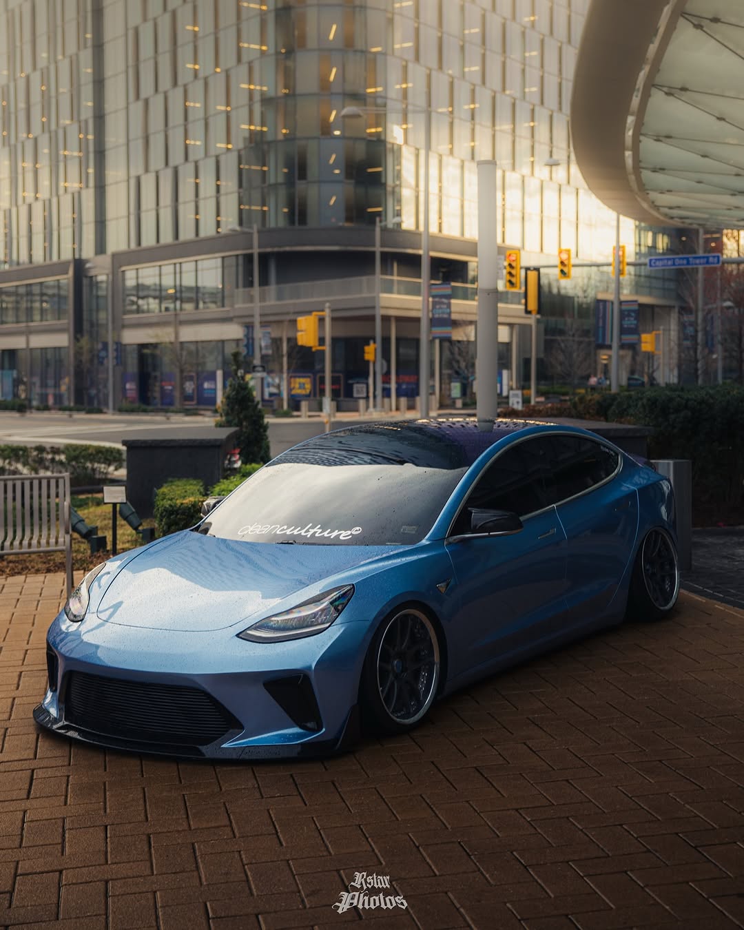 Tesla Model 3 Performance Long Range Standard Base 2017 2018 2019 2020 2021 2022 2023 with Aftermarket Parts - "HACKER" Narrow Body Front Bumper & Front Splitter Carbon Fiber / FRP from Robot Craftsman