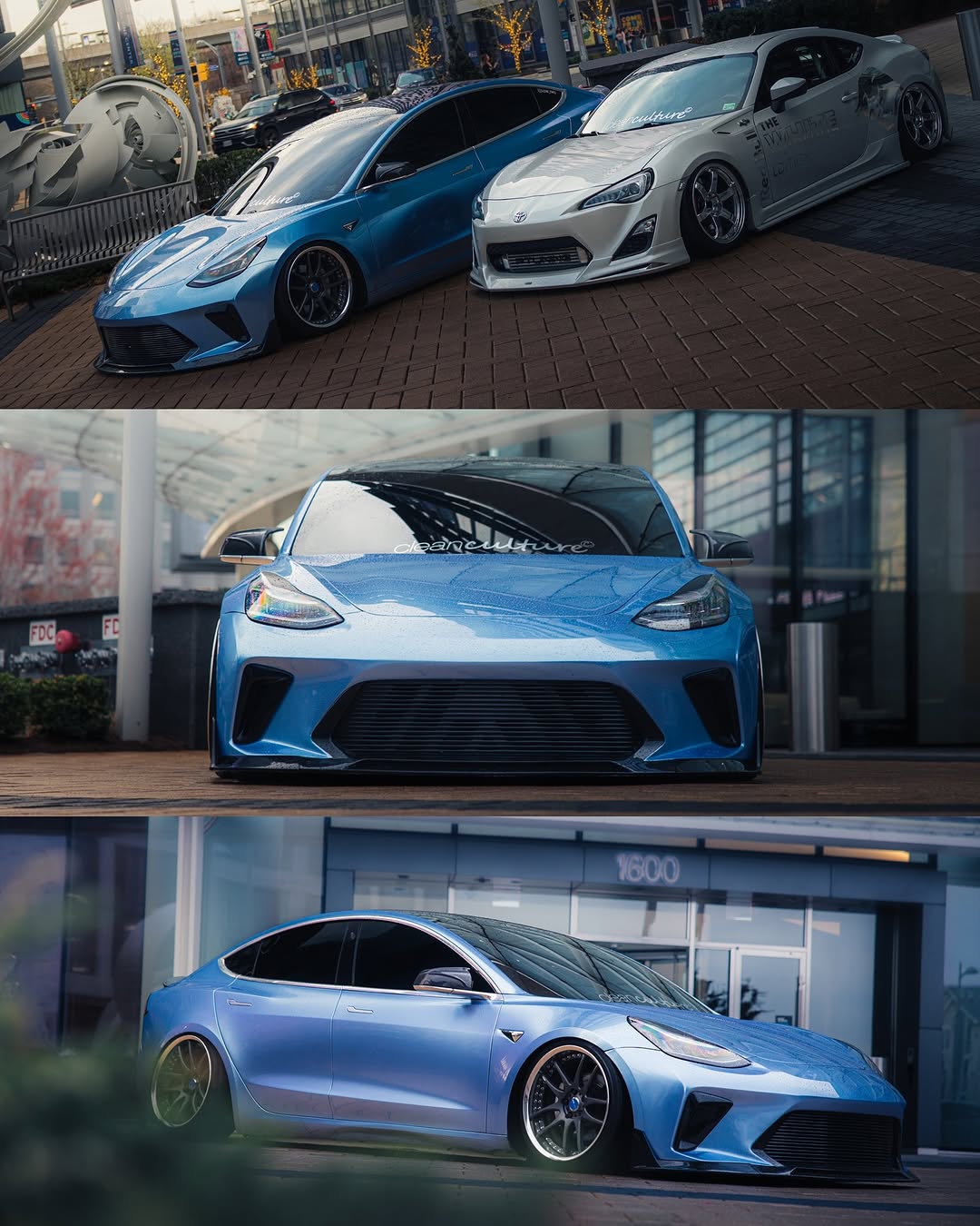 Tesla Model 3 Performance Long Range Standard Base 2017 2018 2019 2020 2021 2022 2023 with Aftermarket Parts - "HACKER" Narrow Body Front Bumper & Front Splitter Carbon Fiber / FRP from Robot Craftsman